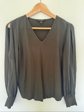 Banana Republic Dark Green Blouse with Sleeve Cutouts